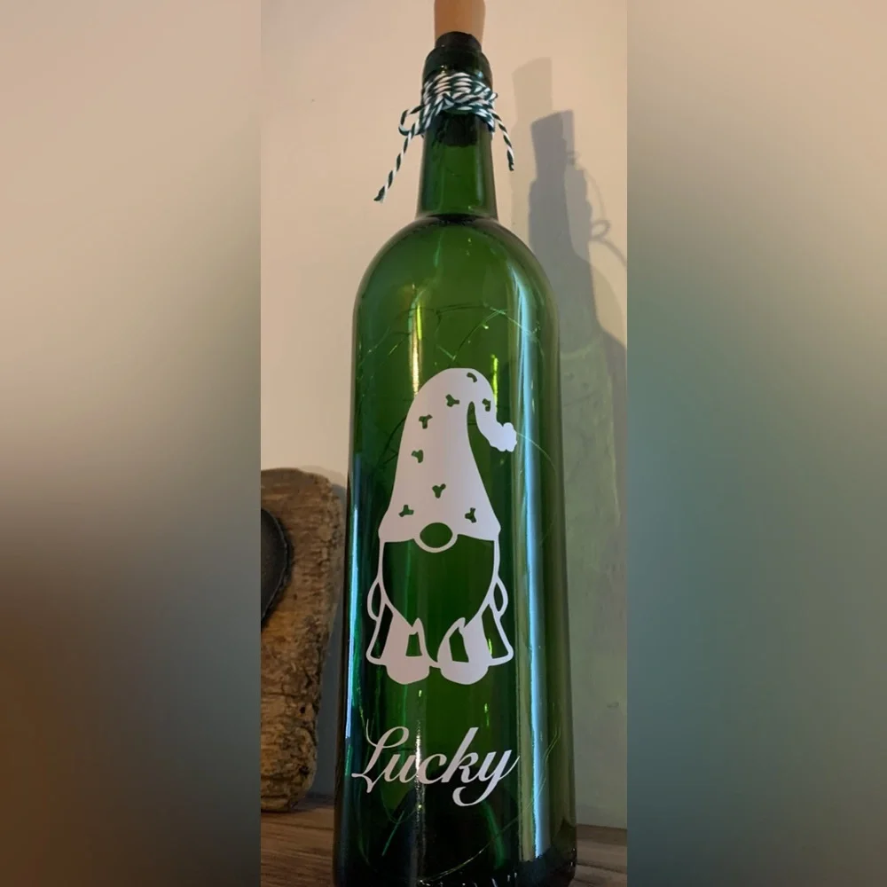 ‘Lucky’ Gnome wine bottle lantern